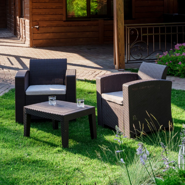 Комплект на 2 персоны Royal Family LANA LUX XS со столом и креслами, коричневый из пластика